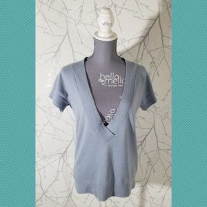 Eric Bompard Baby Blue Cashmere Silk Blend Deep V-Neck Short Sleeve Sweater